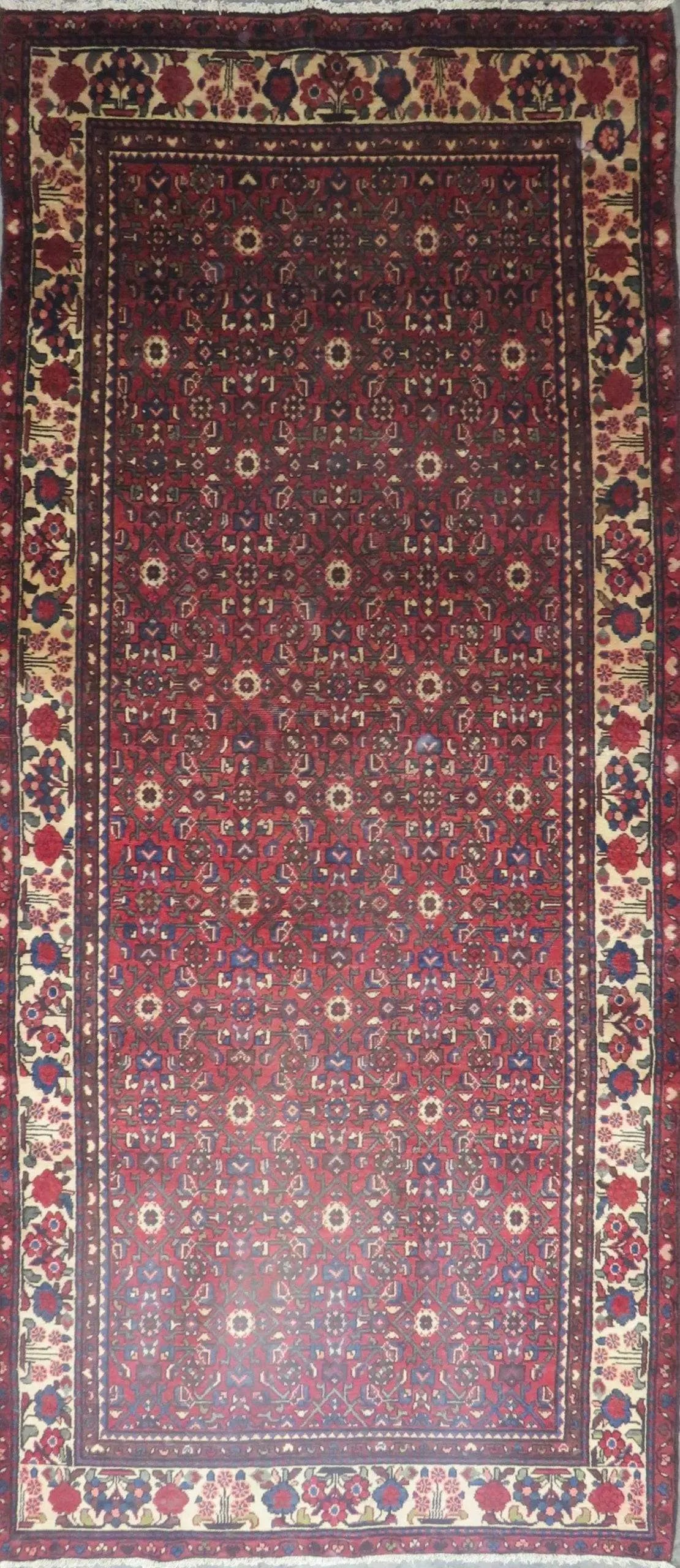 One Of The Kind Hand-Knotted Persian Wool Rug _ Luxurious Vintage Design, 10'9" x 4'9", Artisan Crafted